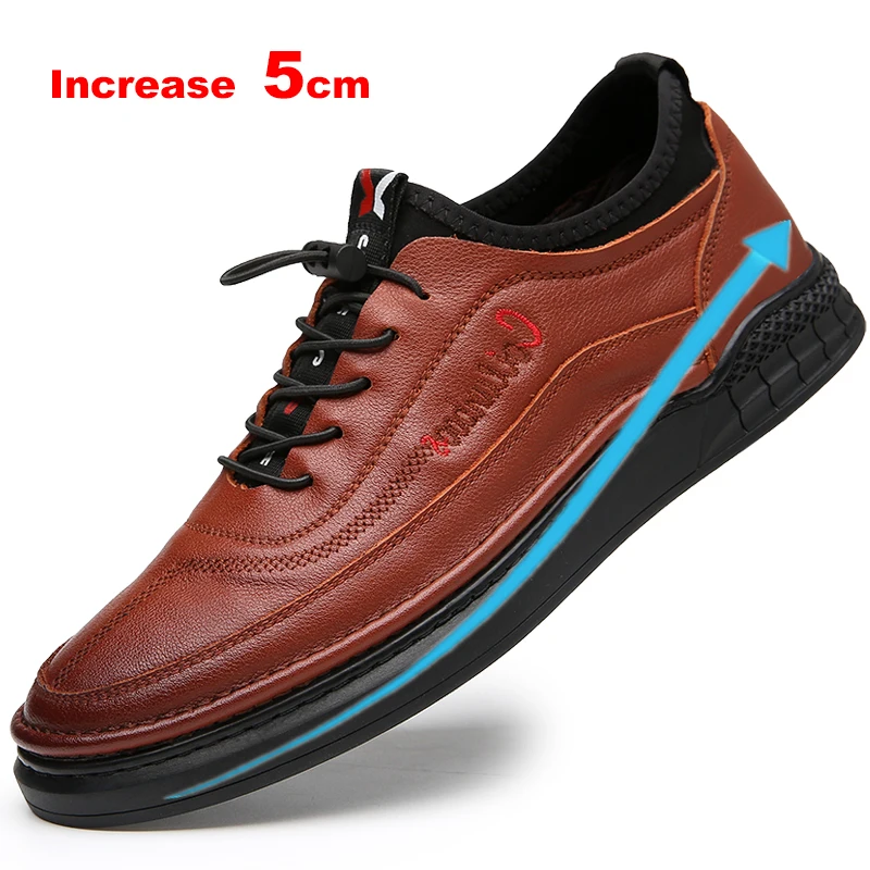 

Misalwa Height Increased Elevator 5CM / Flat Men Sneaker Genuine Leather Casual Loafers Handmade Sewn Young Men Shoes Taller