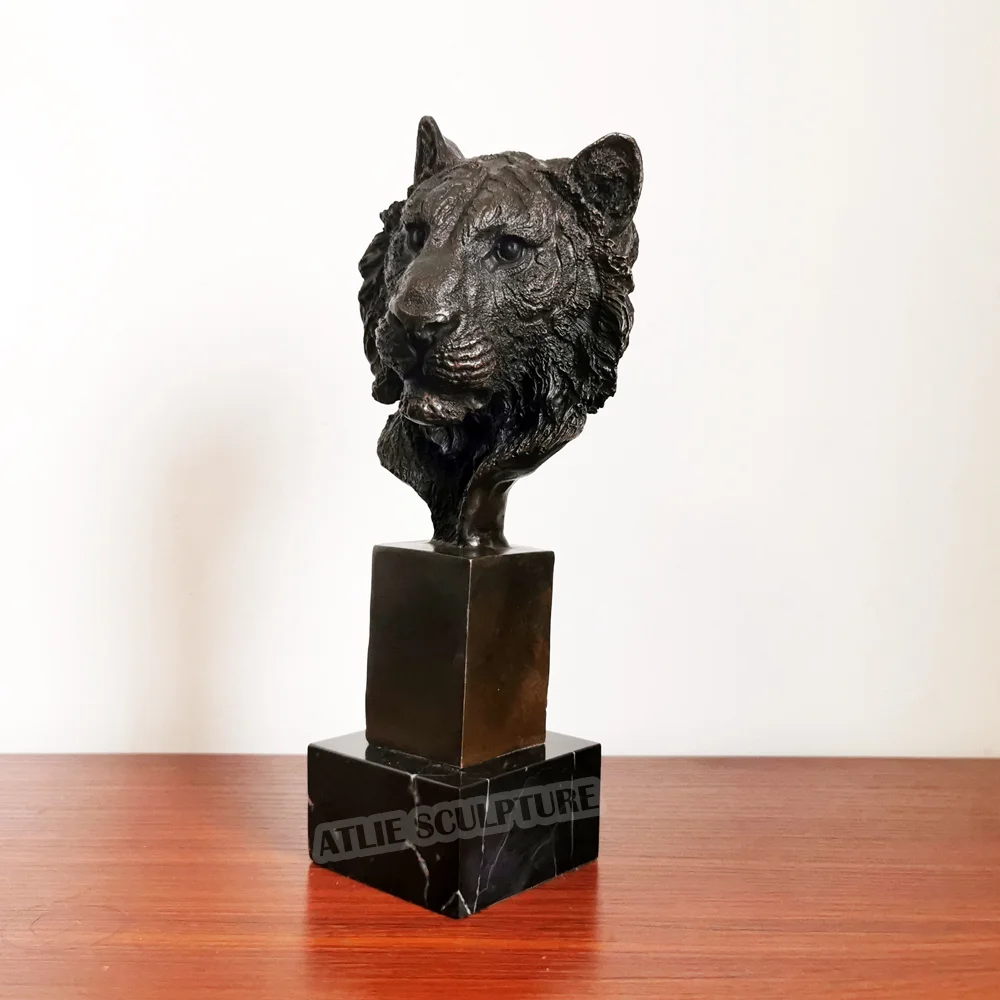 Бронзовая голова тигра скульптура Статуэтка дикая природа Тигр бюст статуя