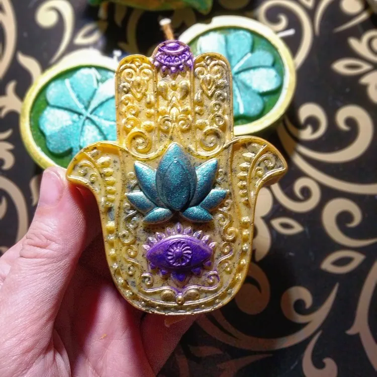 PRZY QT0122 HAMSA Lotus в ладони силиконовая форма для мыла Khamsah DIY изготовления рука Фатимы