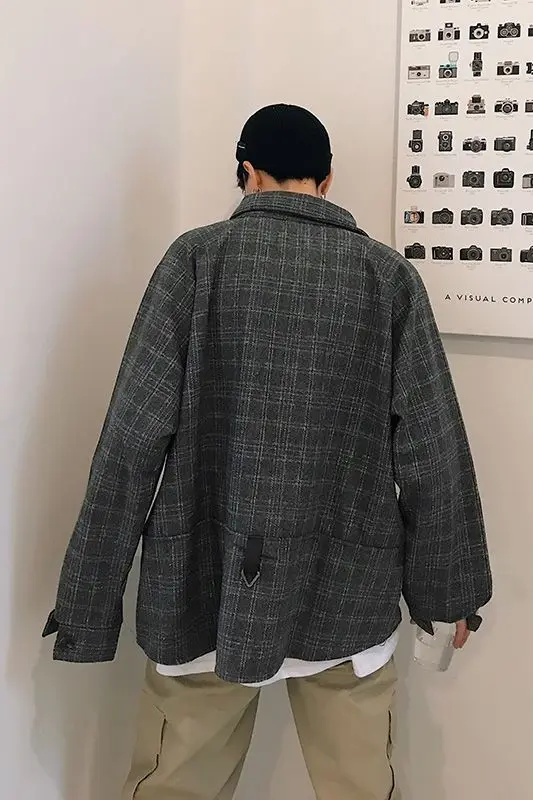 

2021 new Spring port tweed coat loose jacket Plaid Shirt Kpop Holiday Preppy England Style Smart Casual