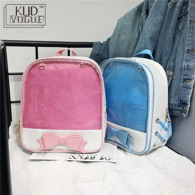 Прозрачный женский рюкзак с милым бантом желейные сумки для школы мини розовые