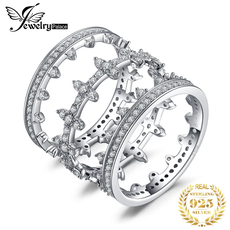 JewelryPalace 925 пробы серебро звезды ночь Принцесса Корона кубического циркония Stackable кольцо наборы для Для женщин Подарки Новинка; Лидер продаж