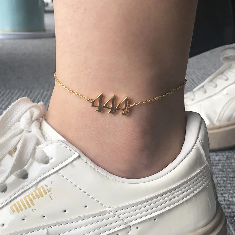 

111 222 333 444 555 777 888 999 666 Devil Woman Anklets Stainless Steel Angel Number Bracelet on the leg ​Minimalist Jewelry