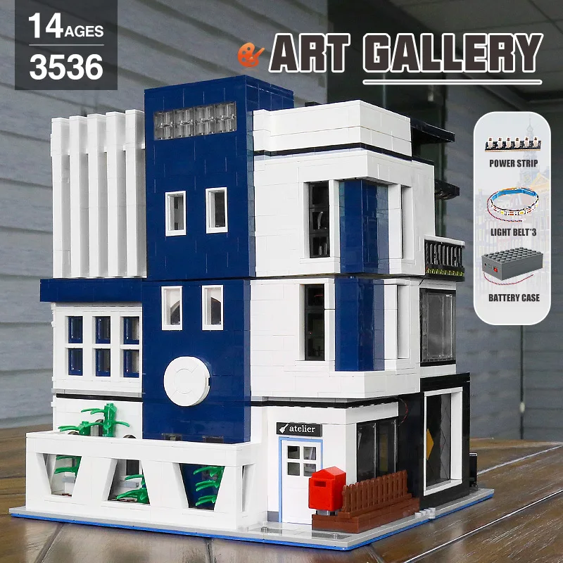 

MOULD KING 16043 Street Building The MOC-67005 Art Gallery Showcase With Led Parts Model Building Blocks Kids Christmas Gifts