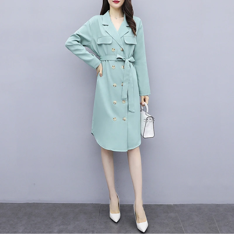 

Trench Coat Women's 2020 Large Size Autumn New Korean Fashion Windbreaker Dress Slim Mid-length Temperament Outwear Mujer Q13