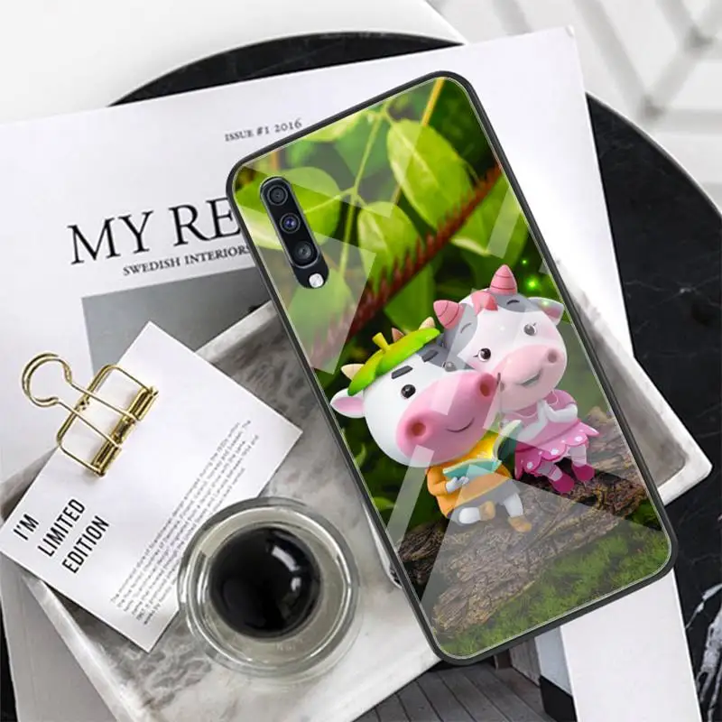 

cartoon cute cow couple pink Phone Case Tempered Glass For XiaoMi 8SE 6 8lite MIX2S Note 3 Redmi Note 7 5 4 Redmi 6A 5Plus 4X