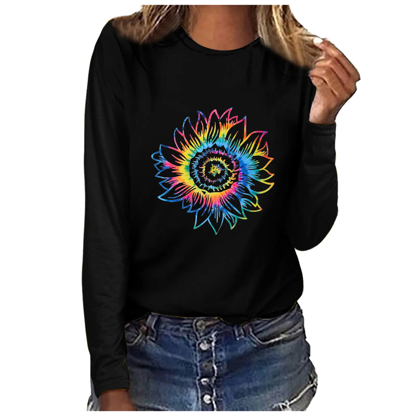Women's Plus Size Printed T-shirt Casual Long-sleeved Top Clothes Women Oversized Sweetshirt Harajuku Vintage Hoodie 2021