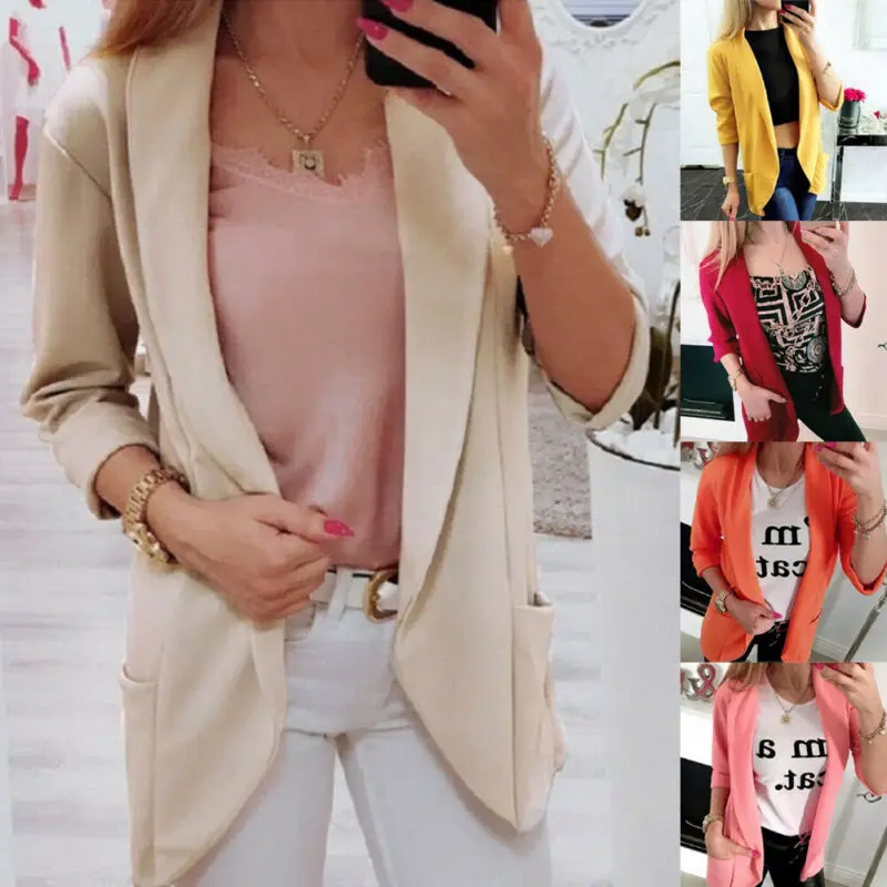 

Brand New Women Blazers Coat Slim Fit Ladies Solid Long Sleeve Short OL Suit Outwear Long Sleeve Cardigne Autumn Pocket Hot 2019
