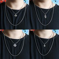 2pcsset hip hop stainless steel long chain necklace heart cross leaf pendant for women man fashion choker jewelry gifts party