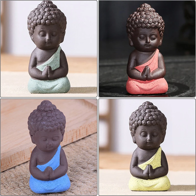 

1PCS Buddhism Small Statues Little Meditation Monk Miniature Craft Buddha Statues Clay Mini Chinese Buddhism Zen Monks