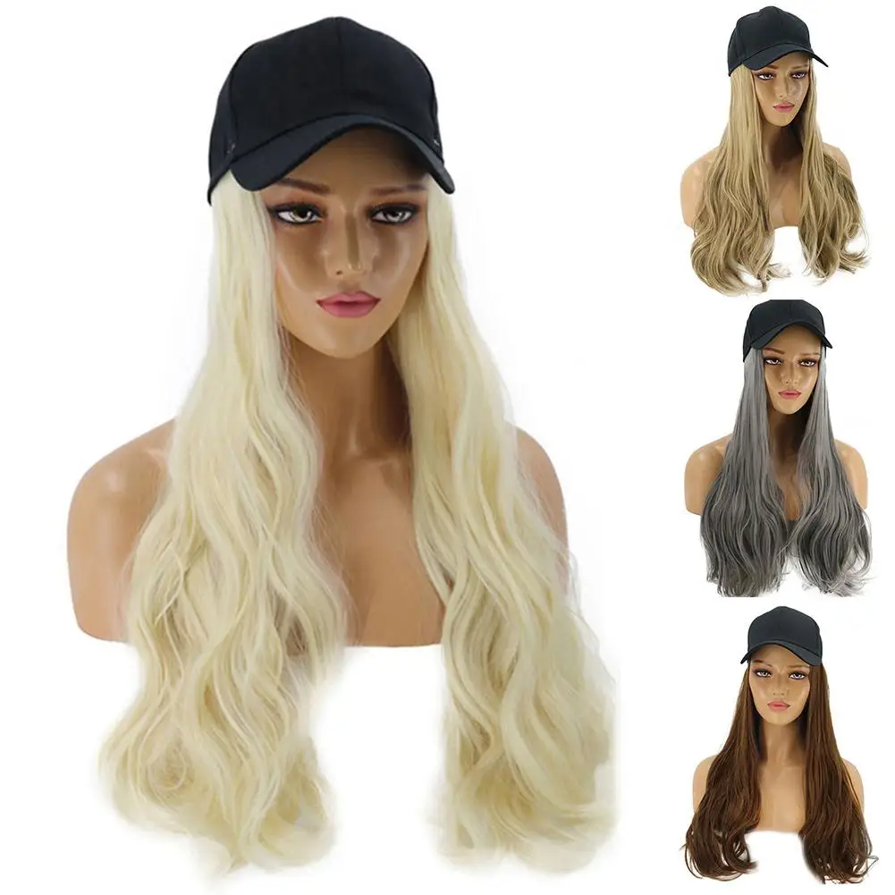 

Женский длинный кудрявый парик, синтетический шиньон для наращивания волос с бейсбольной кепкой, женская бейсболка, защищенный экран для л...