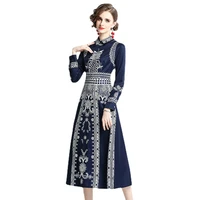 larci 2021 fall women s clothing dress elegant lapel long sleeve fashion printed slim fit mid length expansion skirt