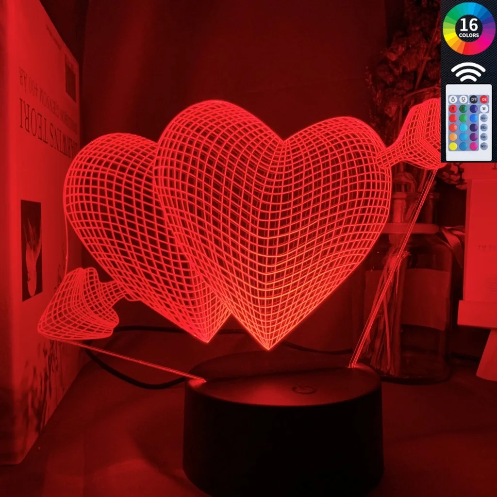 Светодиодный ночсветильник со стрелками через два сердца украшение для спальни