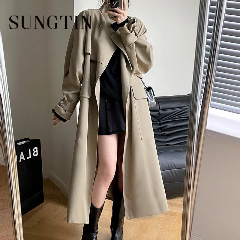 Sungtin длинный женский тренчкот большого размера с поясом 2022 новая Офисная женская