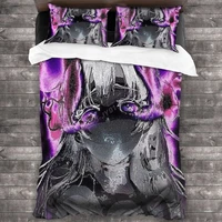 anime girl purple and black aesthetic bedding set duvet cover pillowcases comforter bedding sets bedclothes