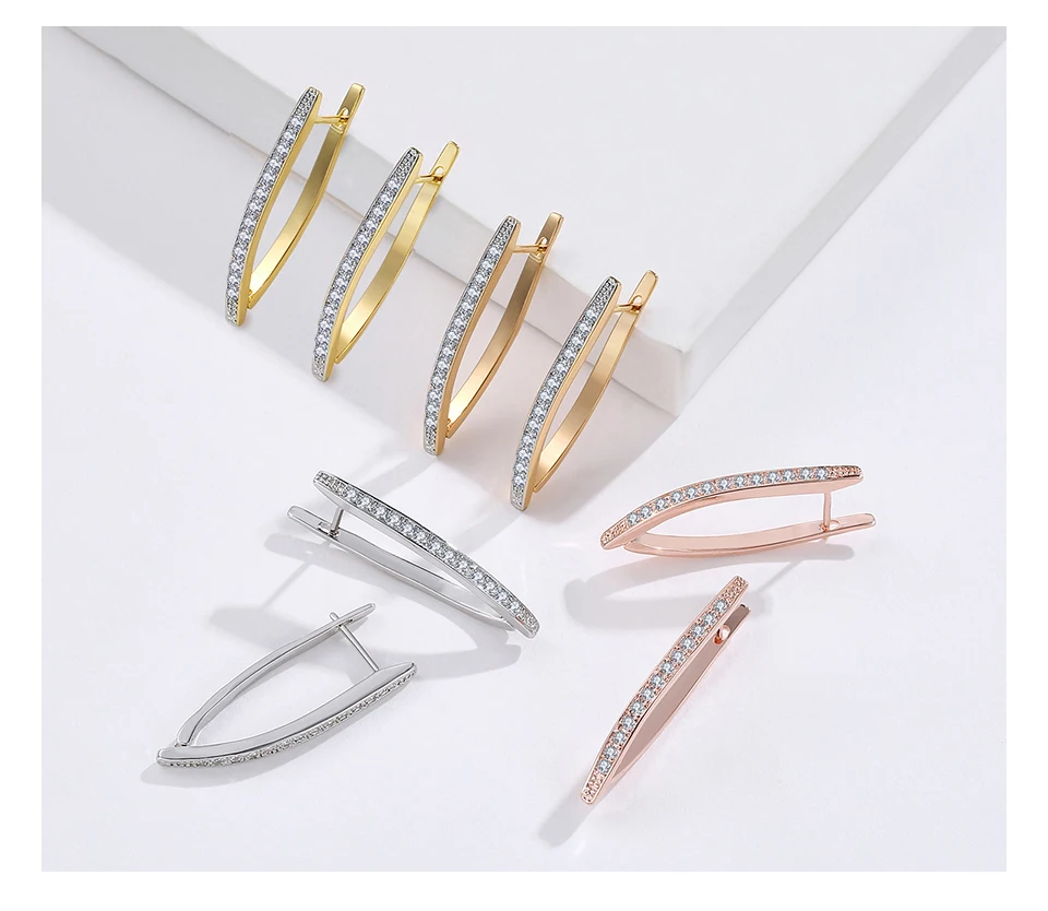 Серьги-гвоздики INALIS, хит, Роскошные, v-образная форма, Золотой/Серебряный/розовое золото, 5А, кубический цирконий, серьги-гвоздики для женщин, ювелирное изделие, подарок
