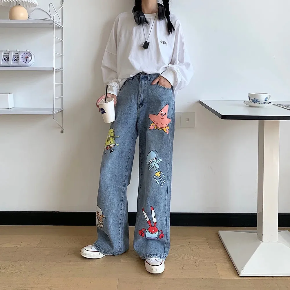 

2021 New Cartoon Jeans Women Cute Hip Hop Pants Fashion Loose Rock Jeans Harajuku Autumn High Street Casual Funny Pant