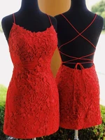 short red lace cocktail dresses sexy backless fitted slim figure mini homecoming dress vestidos de festa prom gowns