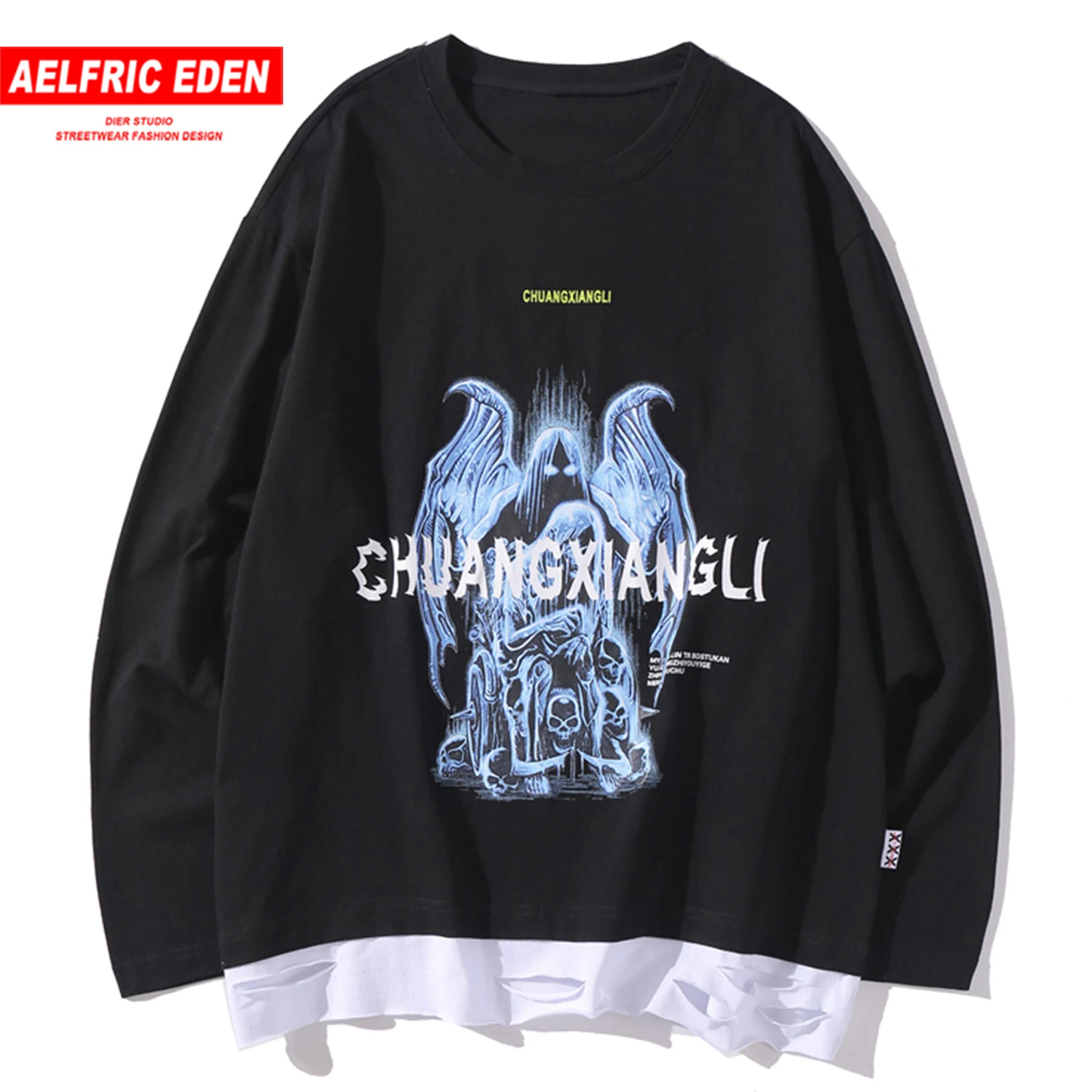 Мужская хлопковая футболка с длинным рукавом принтом демонов|Мужские футболки| |