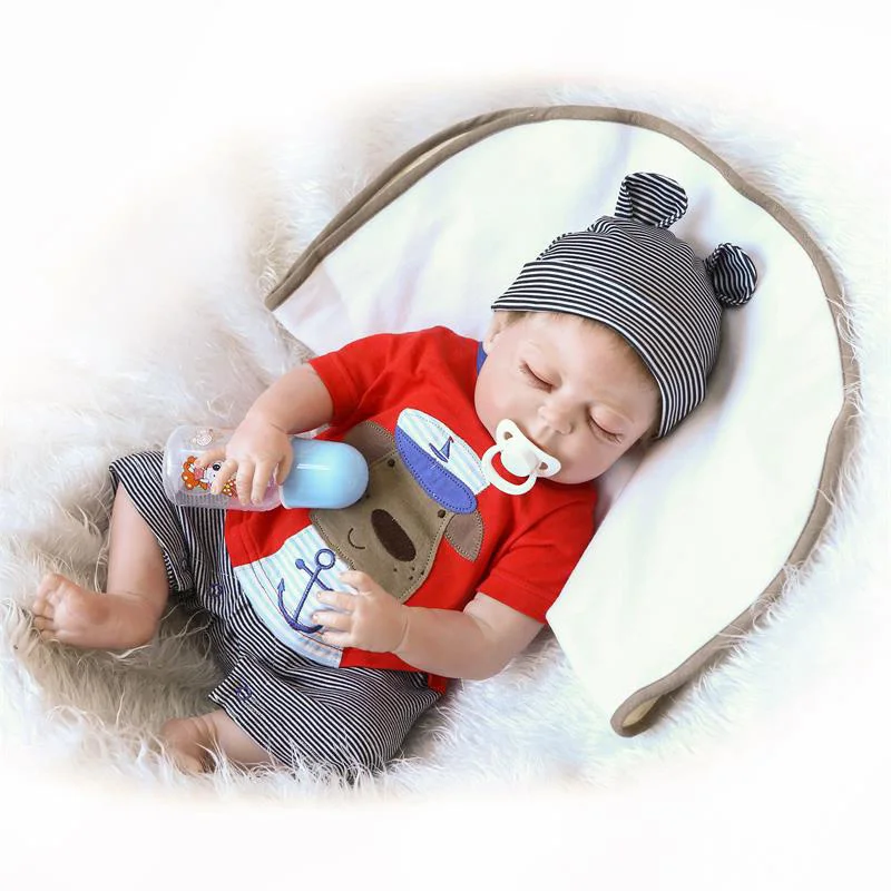 

NPK 48CM Original Full Body Silicone Bebe Doll Reborn Boy Has Two Color Hair Baby Birthday Gift Bath Toy Flexible Soft Touch Toy