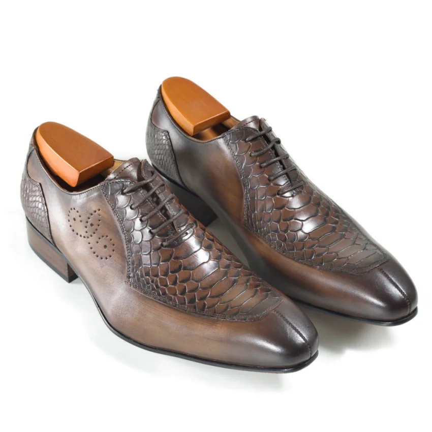 Мужские деловые классические кожаные туфли со шнуровкой и тиснением офисные