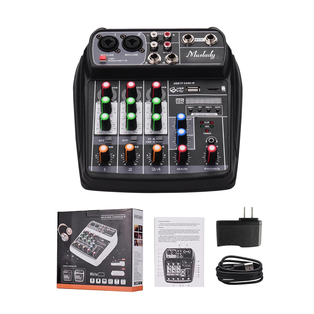 Muslady AI-4 аудио микшер компактная звуковая карта микшерный пульт Цифровой BT MP3 USB вход+ 48 В фантомное питание для записи музыки DJ