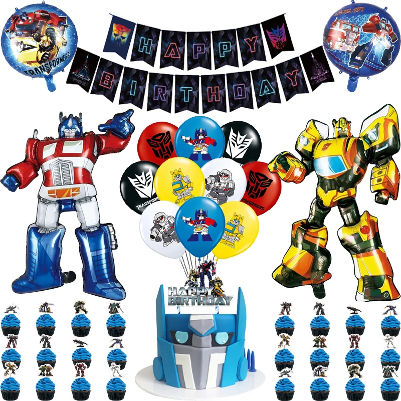 1set Transformation Latex Balloons Yellow Bee Car Party Happy Birthday Banner Ballons Decoration Cake Topper Baby Boy Robot Toys - купить по