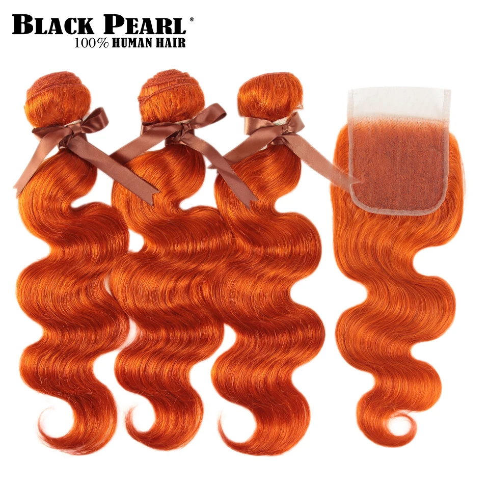 Черные перламутровые Имбирные волосы оранжевые пряди с закрытием бразильские волнистые человеческие волосы оранжевые 3 пряди с закрытием ...