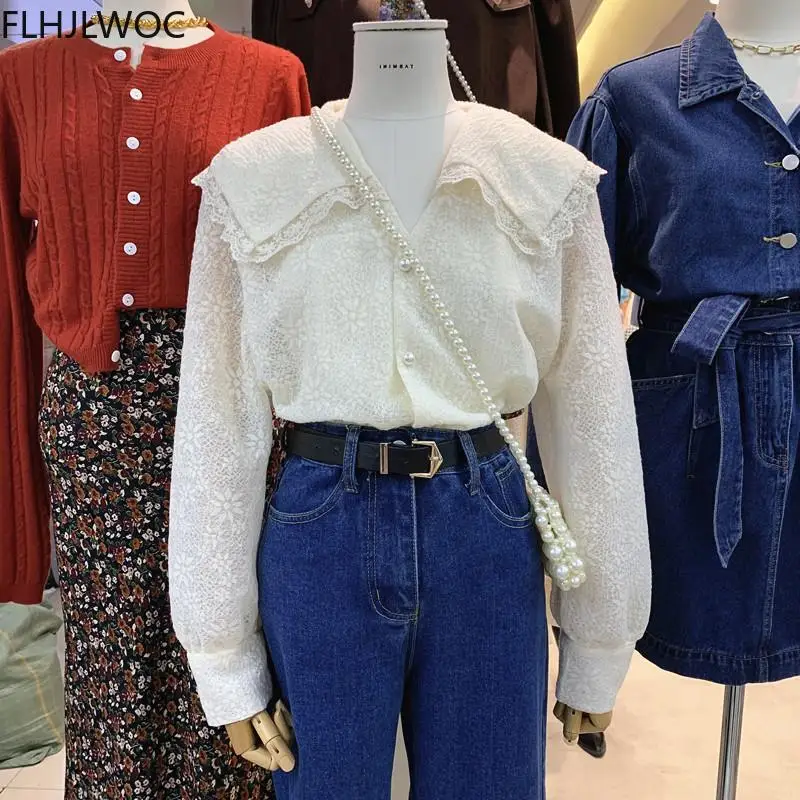 

2021 Spring Women's Cute Chic Tops Preppy Style Vintage Japanese Korea Design Button Elegant Formal Shirts Blouses