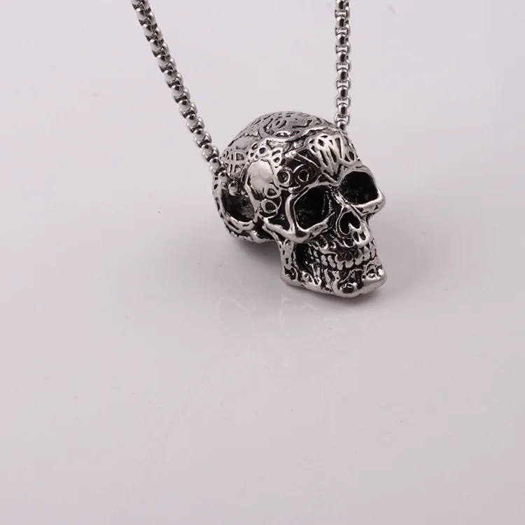 

Personality Antique Silver Plated Skull Necklace Motorcycle Party Punk Style Biker Long Chain Necklace Men Hip Hop Jewelry