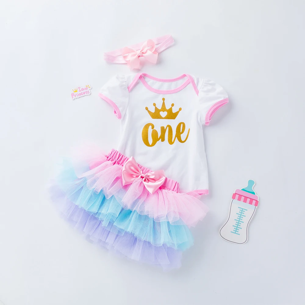 Платье с юбкой для первого дня рождения девочек на два года брендовая одежда