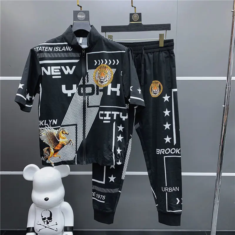 

Summer new style 2021 casual sports men's suit Korean fashion sports casual men's suit