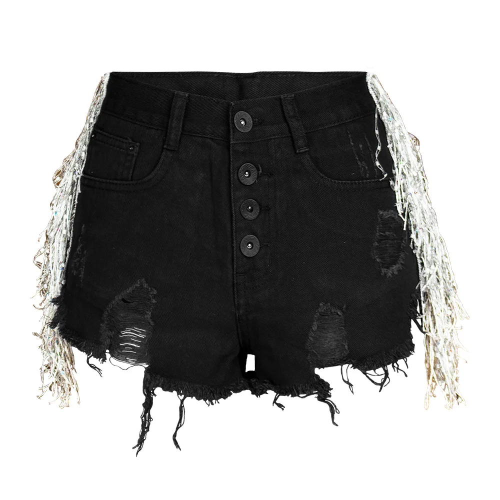 

Women High Waist Short Jeans Ripped Hole Single Breasted Fringed Denim Mini Shorts Sexy Woman Summer Hot Jeans Shorts