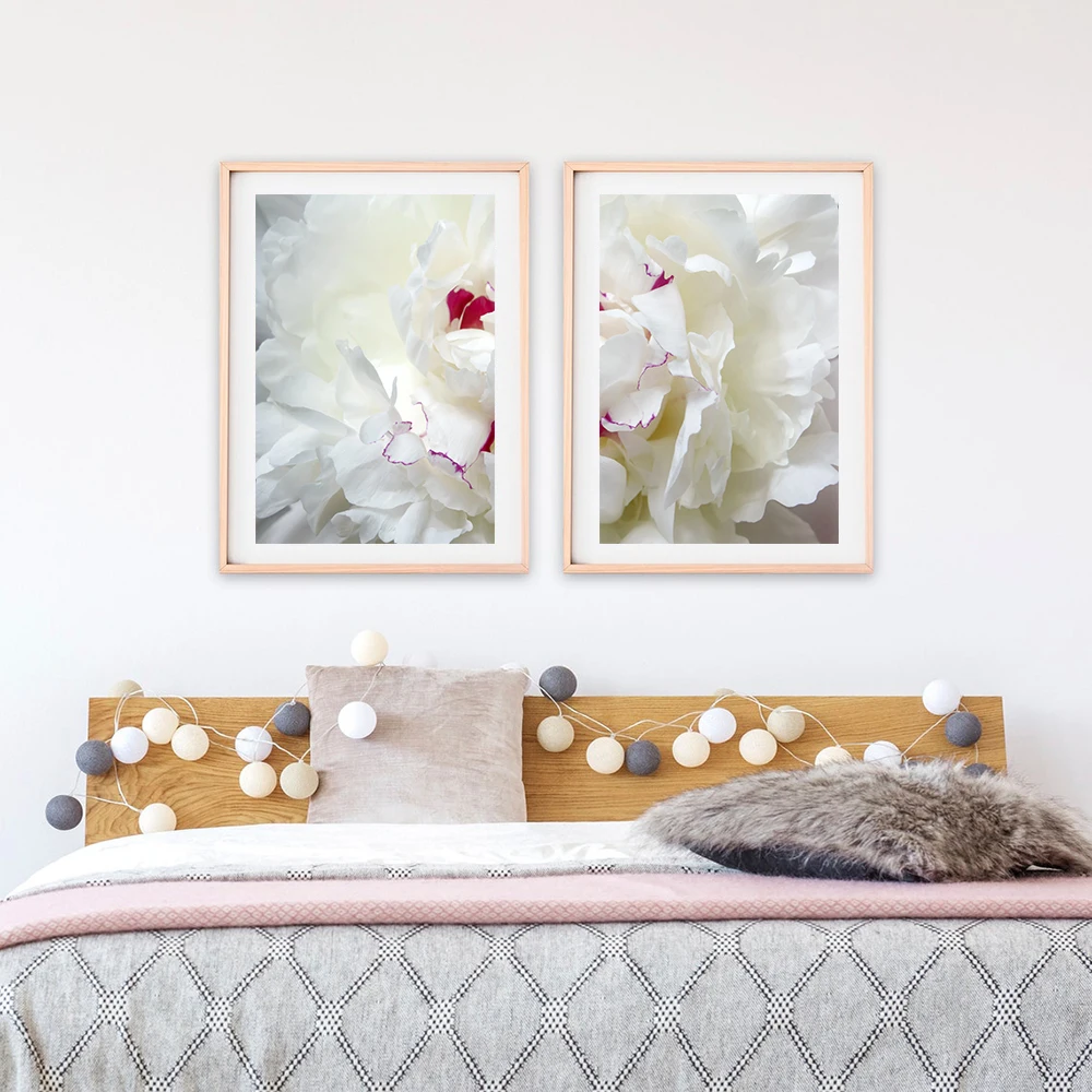 

Набор из 2 предметов, белая Цветочная живопись, плакаты, настенное искусство, холст, картины, домашний декор, без рамки