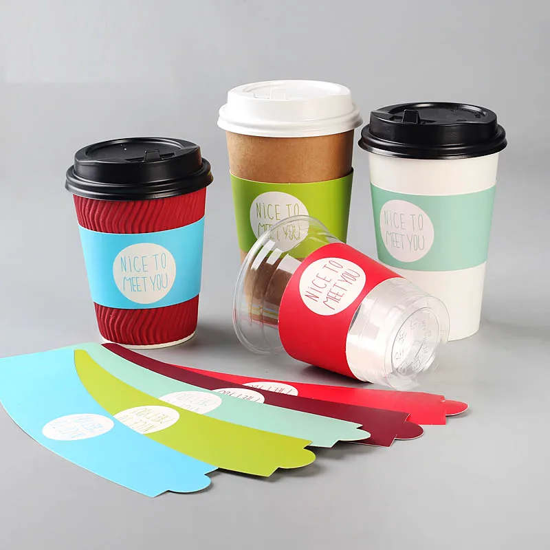 100 pcs Disposable Cup sleeve for disposable cups White cardboard paper coffee tea juice Cup sleeve Adjustable size Customized