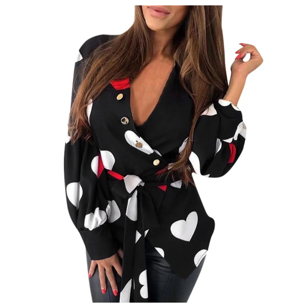 Женская модная Повседневная рубашка с v образным вырезом и рюшами футболка