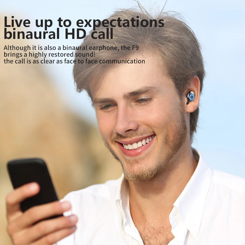 F9 TWS беспроводные наушники Bluetooth 5,0 Светодиодный дисплей питания беспроводные Bluetooth наушники 8D стерео гарнитура с 2000 мАч power Bank