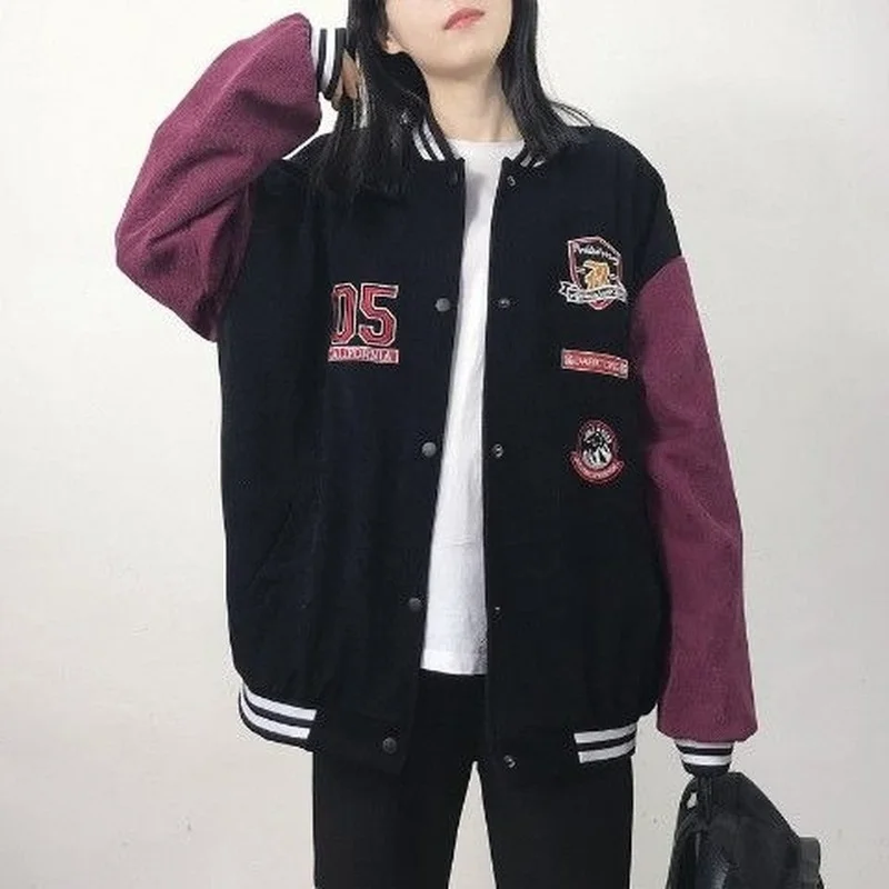 

Workwear baseball uniform Corduroy Female's Jacket Patchwork Casual Women Coats For Autumn Winter Jackets Korean women's