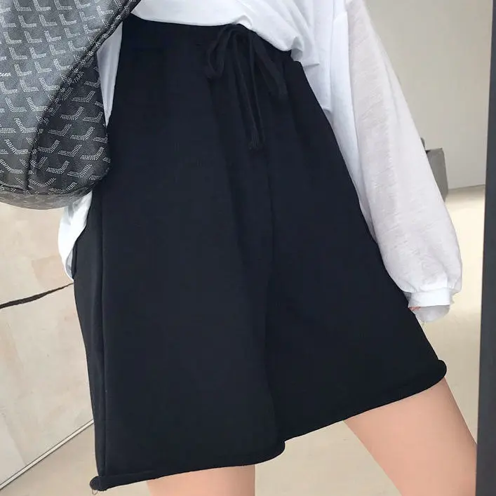 

Wide leg sports shorts female summer new style Hong Kong Style curly edge students wear thin and loose high waist casual pants