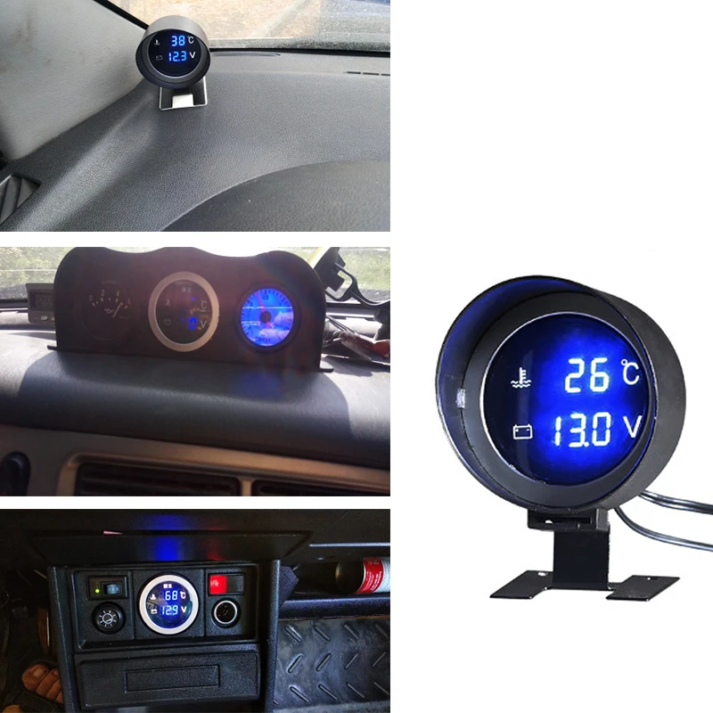 Автомобильный датчик температуры воды 12 В/24 В Круглый ЖК цифровой вольтметр