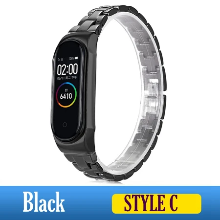 Style C Black Металлический ремешок на руку для Xiaomi mi ремешок 4 ремни из нержавеющей стали mi Band 4 Аксессуары для браслета mi Band 4 розовый mi band 4 серебристый - Цвет: Style C Black