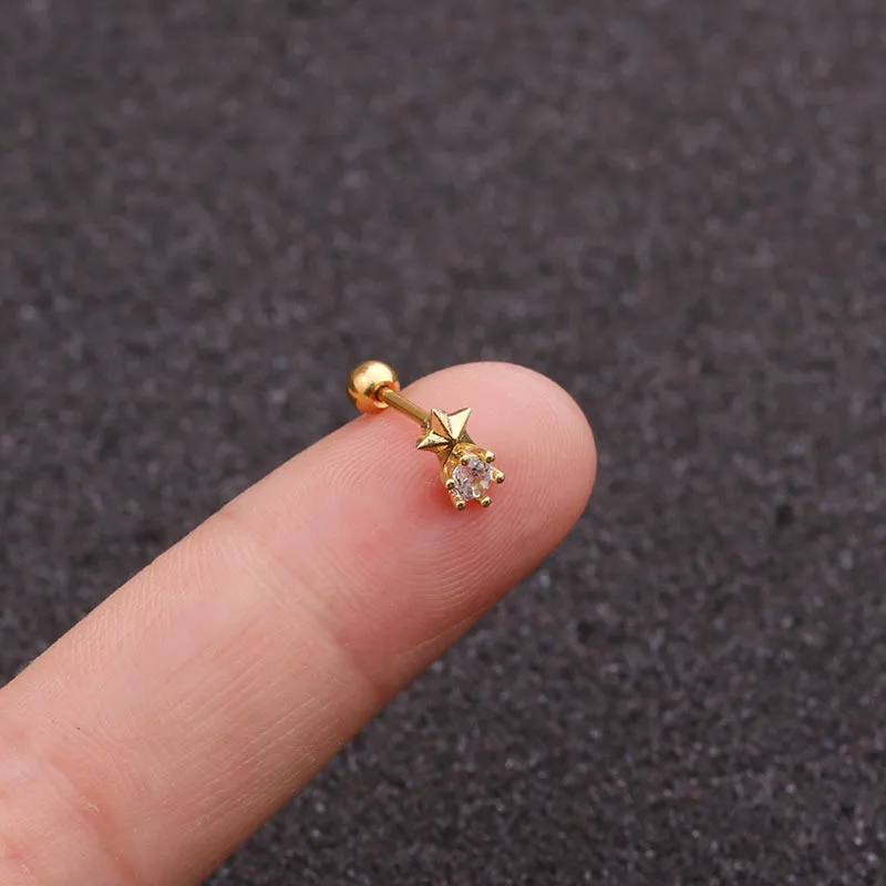 FZHI003201501 20 г пирсинг для уха Cz луна и звезда хрящевая спираль Tragus Conch Rook нержавеющая сталь закручивающаяся задняя часть серьги для ушного хряща - Окраска металла: FZHI003201501
