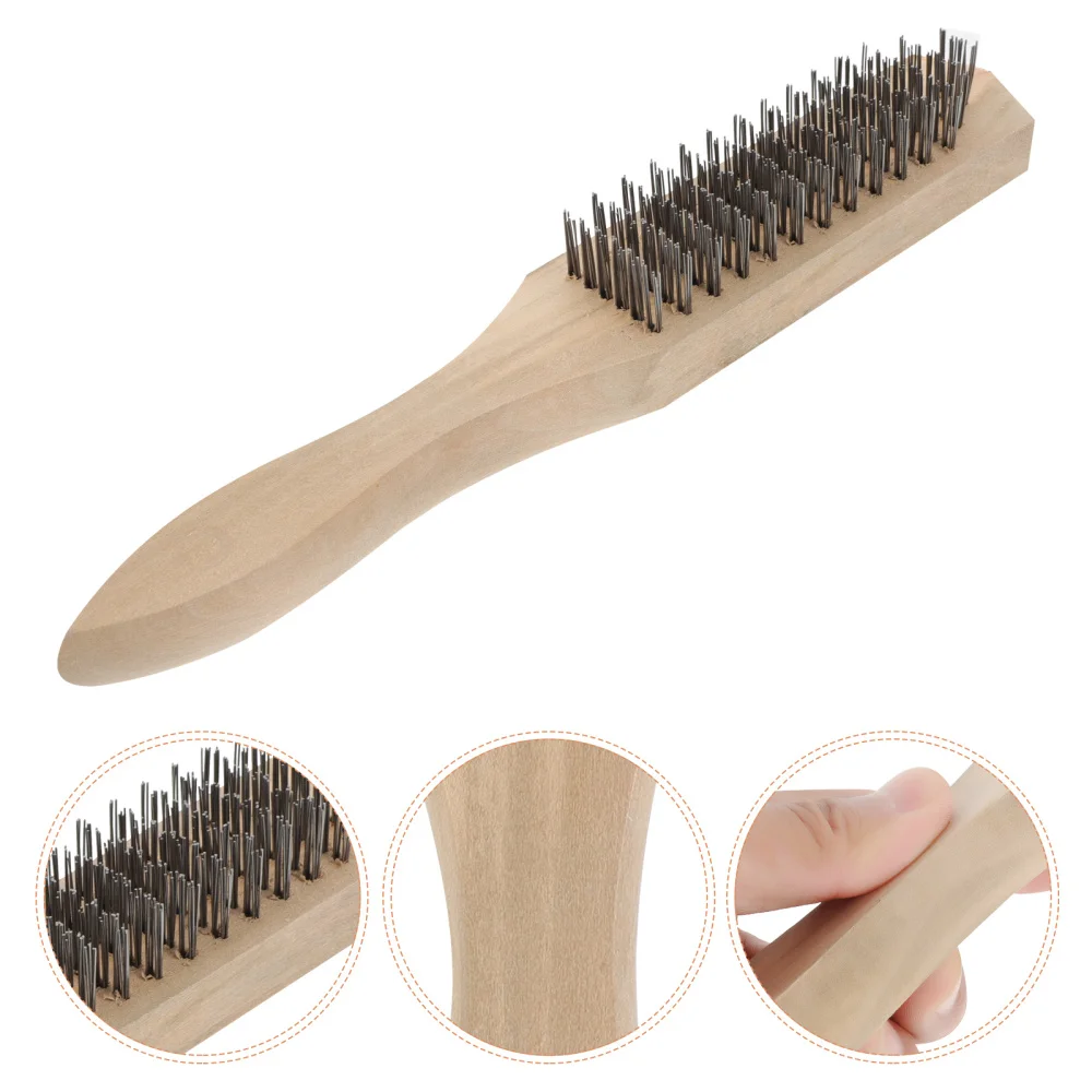 

5pcs Cleaning Brushes Wooden Handle Wire Brushes Rust Removal Tools (Beige)