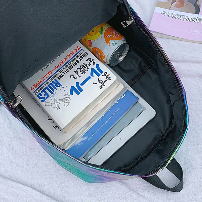 Женские лазерные голографические рюкзаки блестящие кожаные в студенческом