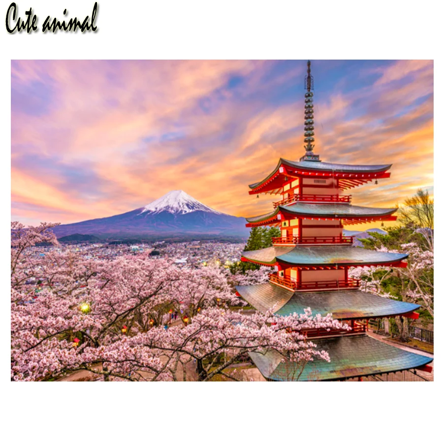 

5D алмазная живопись, искусственная кожа, Сакура, пейзаж «сделай сам», полная вышивка, стразы, искусственная живопись, Новинка