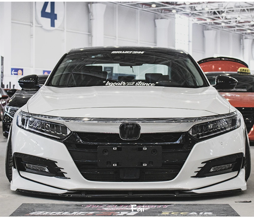 

AKASAKA Black Front Bumper Lip & White Spoiler Splitter Corner Covers & Fog Light Brow Frame Trim For Honda Accord 2018-20 10th