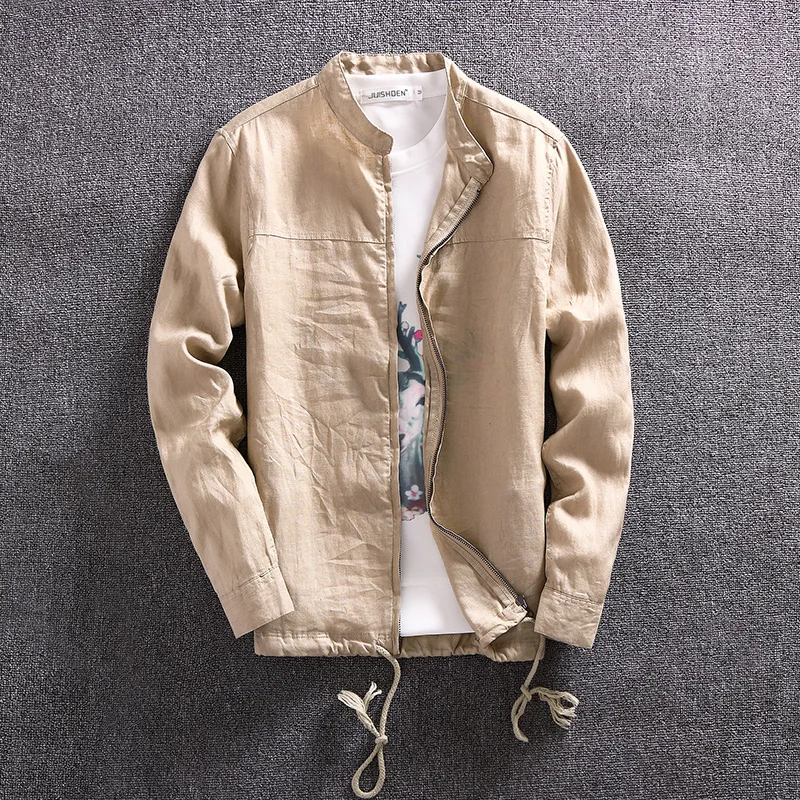 Японское мужское хлопковое льняное повседневное пальто короткая куртка с