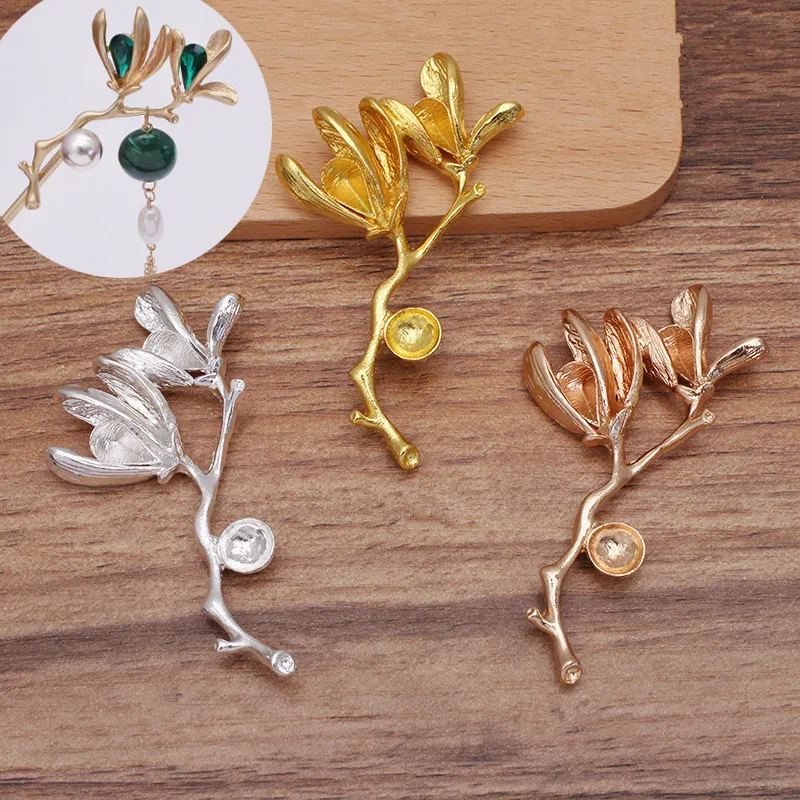 

5pcs 40*74mm Metal Alloy Flowers Accessories Gold Silver Plated Branch Flower Base Settings For Jewelry Making