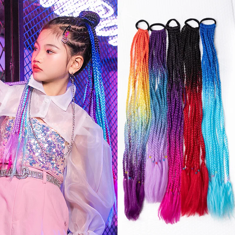 

Girls Colorful Braids For Modern Street Dance Kids Model Catwalk Show Hairband Jazz Dance Accessories Hip Hop Headdress DQL6022