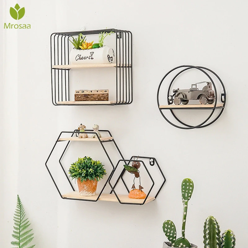 

New Wooden Gold Storage Racks Hanging Decor Storage Box Flower Pot House Storage Rack Wall Book Figurines Display Crafts Shelves